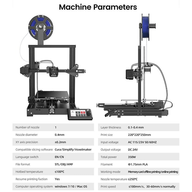 3D Printer, Voxelab, Aquila D1, 220V, 180mm/s, Silent Mainboard, Black