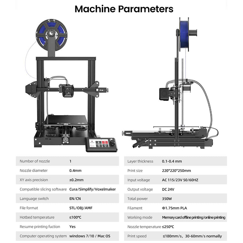 3D Printer, Voxelab, Aquila X2, 220V, FDM, 180 mm/s, Resume Printing, Gray