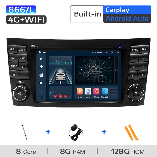 WiFi Controlled, 2 din Android 11, 8GB 128GB ROM, Mercedes Benz E-class W211, E200 E220 E300 E350 E240 E280 CLSCLASS W219, Multimedia Audio Carplay, Color: N/A, Size: N/A.