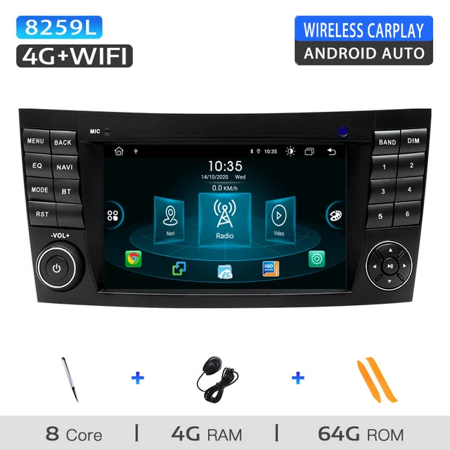 WiFi Controlled, 2 din Android 11, 4GB 64GB ROM, Mercedes Benz E200 E220 E300 E350 E240 E280 CLSCLASS W219, Multimedia Audio Carplay.