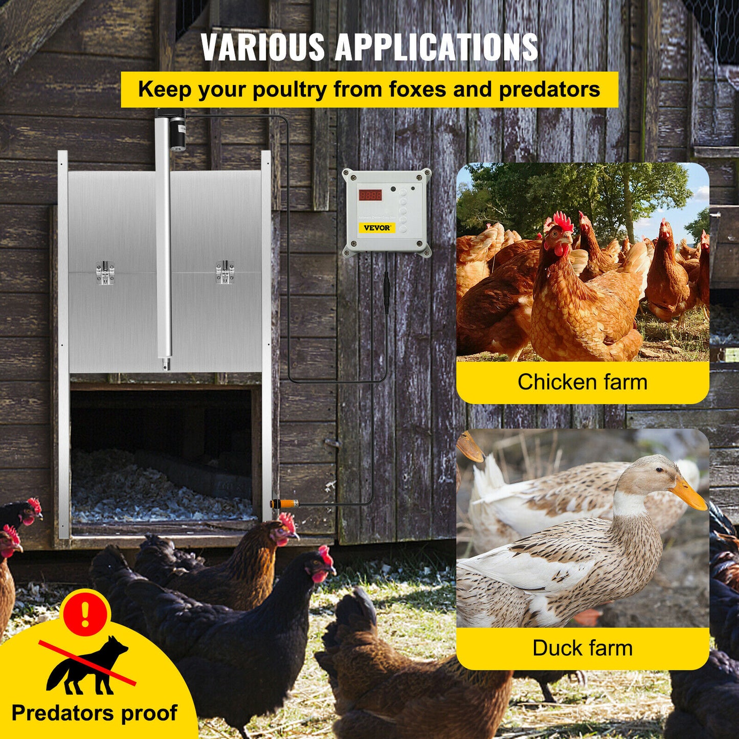 2-Remote Chicken Coop Door Opener w/ Light Sensor & Timer - 110-220V