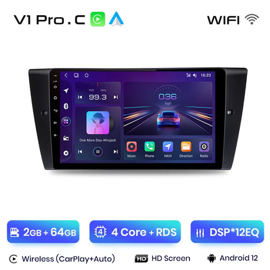 WiFi Controlled, V1 Pro.C, 2GB-64GB, Car Radio, BMW 3-Series E90 E91 E92 E93, CarPlay, Android Auto, intelligent systems, No DVD