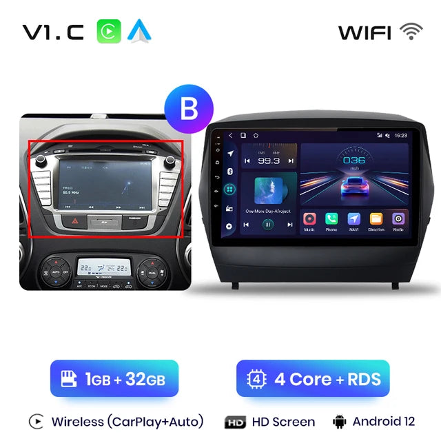 WiFi Controlled, Hyundai Tucson 2 ix35 2009 - 2015, Car Radio, CarPlay Android Auto, Intelligent System, No DVD, 1GB-32GB, Black, 2 din