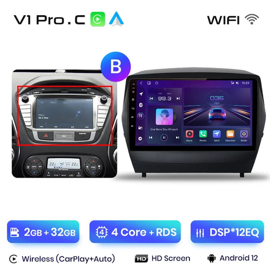 WiFi Controlled, V1 Pro.C, 2GB-32GB, Car Radio for Hyundai Tucson 2 ix35 2009-2015, CarPlay Android Auto, intelligent systems, No 2 din 2din DVD, Black, Standard Size.