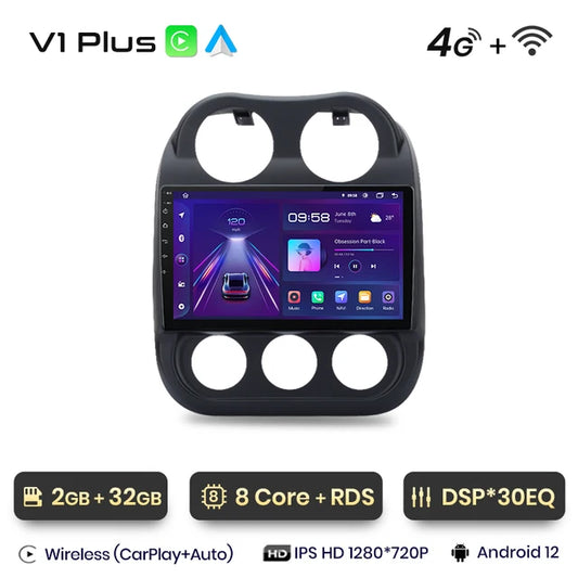 WiFi Controlled, V1 Plus (2GB-32GB), Car Radio, JEEP Compass Patriot 2010-2016, CarPlay, Android Auto, intelligent systems, No 2 din, DVD, Color: Not specified, Size: Not specified