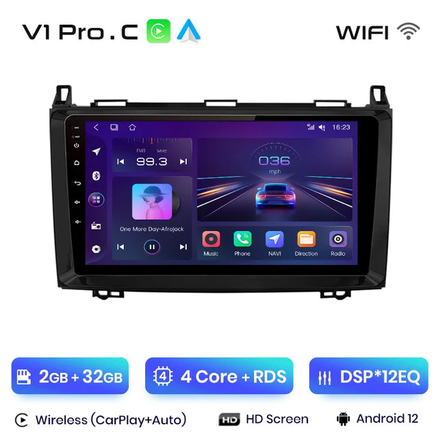 WiFi Controlled, V1 Pro.C, 2GB-32GB, Car Radio, Mercedes Benz W169 W245 B200 W906 Sprinter W639 Vito, wireless CarPlay Android Auto, No DVD