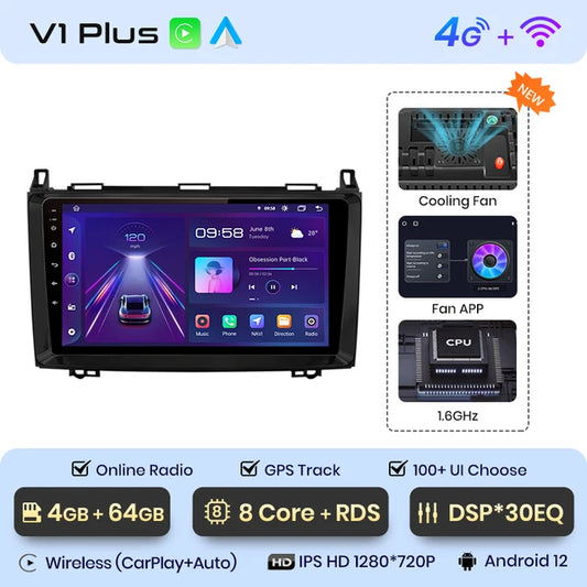 WiFi Controlled, V1 Plus, 4GB-64GB, Car Radio, Mercedes Benz W169 W245 B200 W906 Sprinter W639 Vito, CarPlay Android Auto, No 2 din DVD.