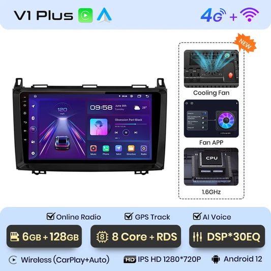 WiFi Controlled, V1 Plus, 6GB-128GB, Car Radio, Mercedes Benz W169 W245 B200 W906 Sprinter W639 Vito, wireless CarPlay Android Auto, No 2 din 2din DVD