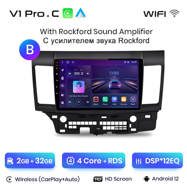 WiFi Controlled, V1 Pro.C (2GB-32GB), Car Radio, Mitsubishi Lancer 2007-2013, Wireless CarPlay Android Auto, Intelligent System, No 2 din DVD