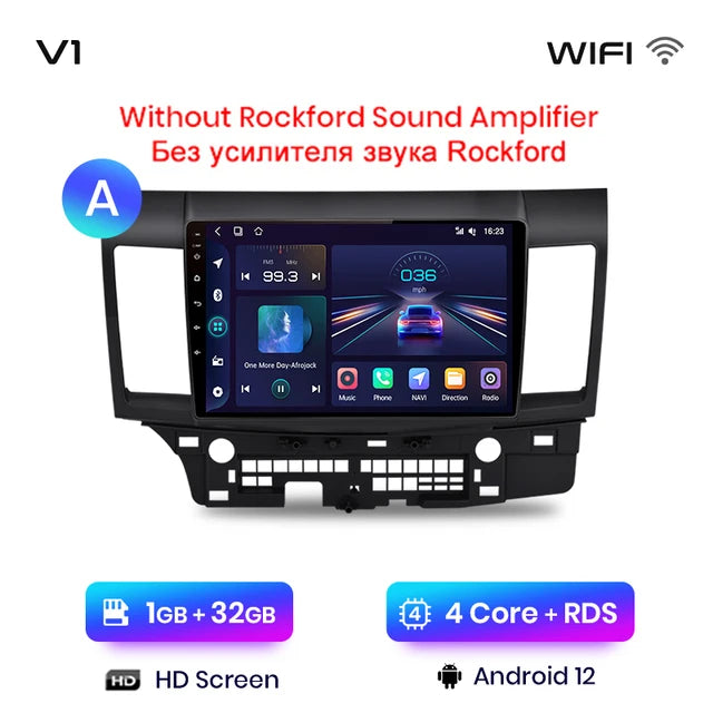 WiFi Controlled, V1, 1GB-32GB, Car Radio, Mitsubishi Lancer 2007-2013, wireless CarPlay Android Auto, intelligent system, No 2 din DVD, black, 2din