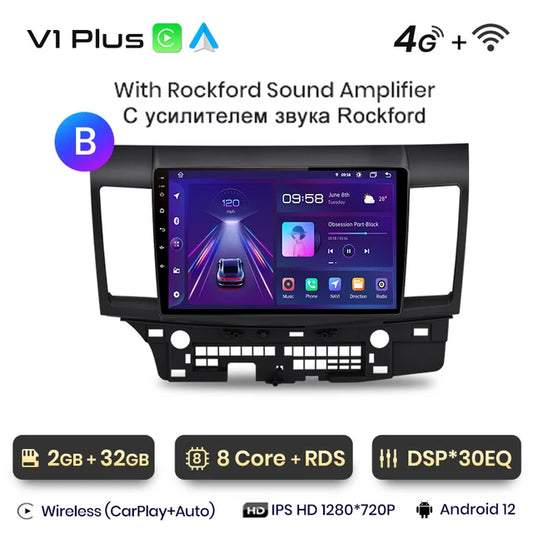 WiFi Controlled, V1 Plus, 2GB-32GB, Car Radio, Mitsubishi Lancer 2007-2013, wireless CarPlay Android Auto, intelligent system, No 2 din, DVD