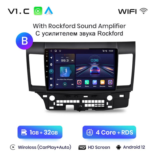 WiFi Controlled, V1.C, 1GB-32GB, Car Radio, Mitsubishi Lancer 2007-2013, wireless CarPlay Android Auto, intelligent systems, No 2 din, DVD, Black, Size: 2din