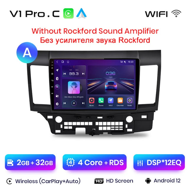 WiFi Controlled, V1 Pro.C, 2GB-32GB, Car Radio for Mitsubishi Lancer 2007-2013, CarPlay Android Auto, Intelligent System, No 2 din, DVD