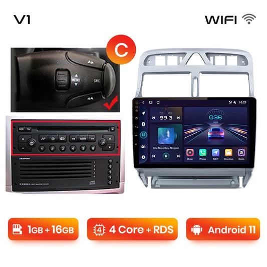 WiFi Controlled, V1 (1GB-16GB), Car Radio, Peugeot 307 307CC 307SW 2002 - 2013, wireless CarPlay Android Auto intelligent systems, No 2 din DVD