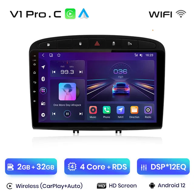 WiFi Controlled, V1 Pro.C, 2GB-32GB, Car Radio, Peugeot 308 308SW 408 2012-2020, CarPlay Android Auto, intelligent systems, No DVD