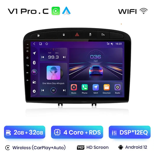 WiFi Controlled, V1 Pro.C, 2GB-32GB, Car Radio, Peugeot 308 308SW 408 2012-2020, CarPlay Android Auto, intelligent systems, No DVD