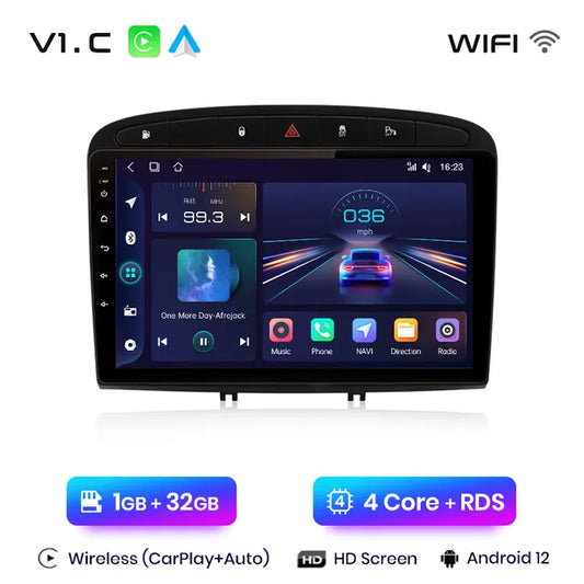 WiFi Controlled, V1.C Car Radio, 1-32GB, Peugeot 308 308SW 408 2012-2020, wireless CarPlay Android Auto, intelligent systems, No 2 din DVD, Color: N/A, Size: N/A.