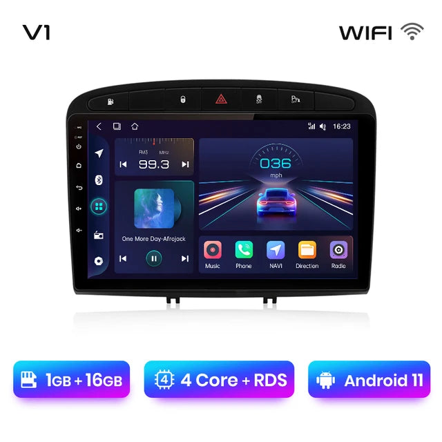 WiFi Controlled, V1 (1GB-16GB), Peugeot 308 308SW 408 2012 - 2020, CarPlay Android Auto, intelligent systems, No 2 din, DVD, Color, Size.