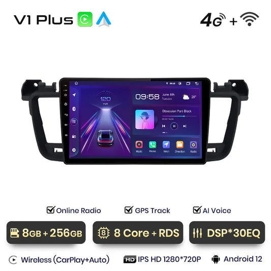 WiFi Controlled, V1 Plus, 8GB-256GB, Car Radio, Peugeot 508 508SW 2011 - 2018, wireless CarPlay Android Auto car intelligent systems, No 2 din, DVD