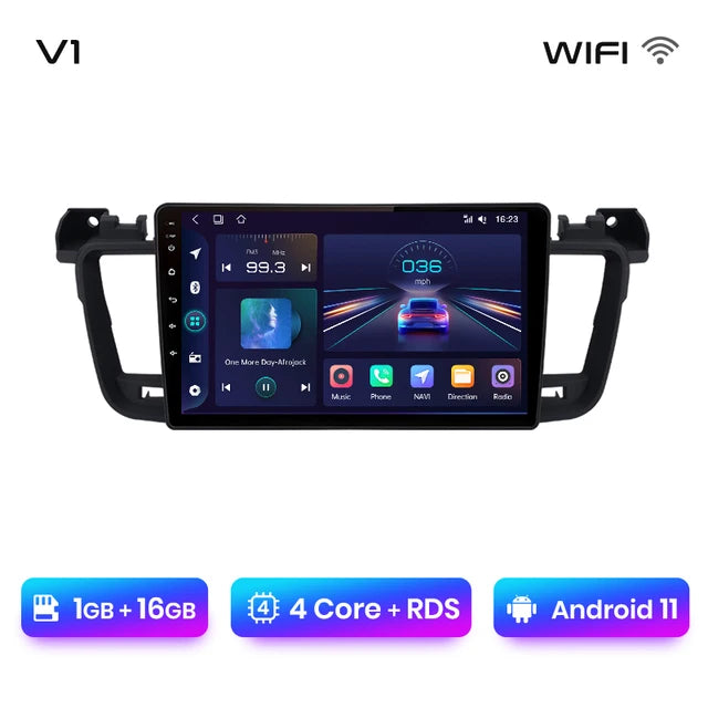 WiFi Controlled, V1 Car Radio for Peugeot 508 508SW, 1GB-16GB, CarPlay Android Auto intelligent systems, No 2 din DVD, Wireless, 2011-2018, Black, Size: N/A