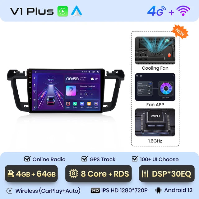 WiFi Controlled, V1 Plus, 4GB-64GB, Car Radio, For Peugeot 508 508SW 2011 - 2018, CarPlay Android Auto, intelligent systems, No 2 din, DVD, Color: N/A, Size: N/A.