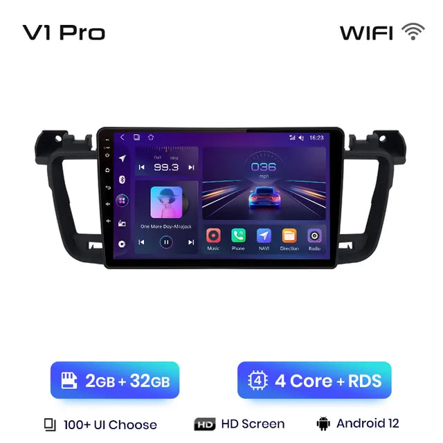 WiFi Controlled, V1 Pro, 2GB-32GB, Car Radio, Peugeot 508 508SW 2011-2018, wireless CarPlay Android Auto, intelligent systems, No 2 din, DVD, Black