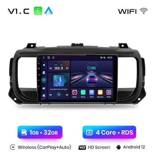 WiFi Controlled, V1.C, 32GB, Car Radio, Peugeot Expert 3 Citroen Jumpy 3 SpaceTourer 2016-2021, wireless CarPlay Android Auto, No 2 din, DVD