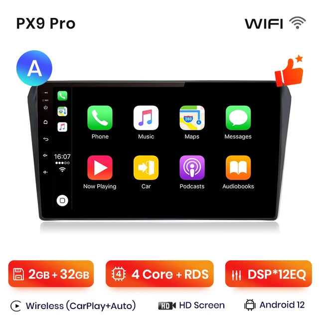 WiFi Controlled, PX9 Pro (2-32), Car Radio, Toyota Avensis T250 2 2002 - 2008, wireless CarPlay Android Auto car intelligent systems, No 2 din DVD