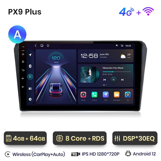 WiFi Controlled, PX9 Plus (4-64), Car Radio, Toyota Avensis T250 2, wireless CarPlay Android Auto intelligent systems, No 2 din 2din DVD, Color: [Insert color here], Size: [Insert size here].