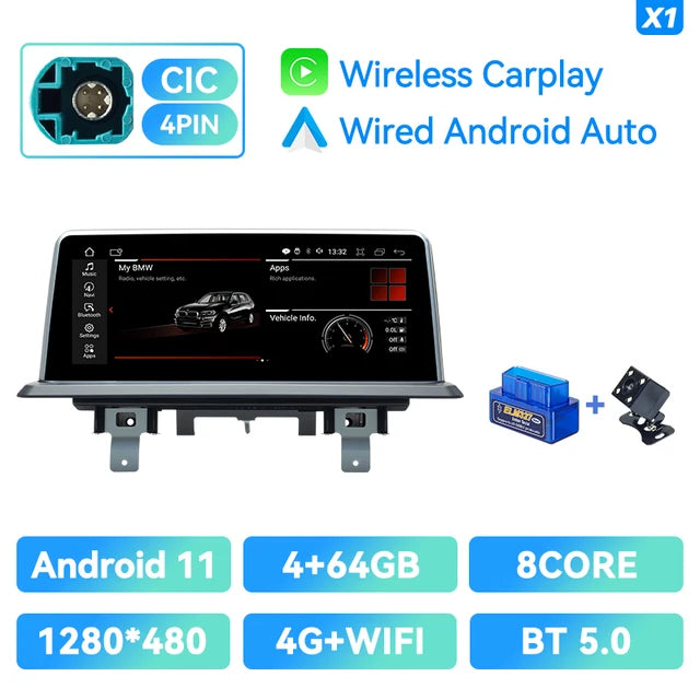 WiFi Controlled, CIC 4G 64G OBD2 CAM, Android 12, Carplay, 6GB+128GB, BMW 1 Series E87 E81 E82 E88 CCC CIC, Auto Radio GPS Navigation, IPS Screen