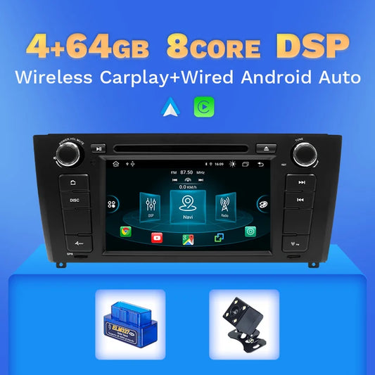 WiFi Controlled, 4GB 64GB OBD2 Cam, Carplay Qcta Core 2 Din Android 12 Car Radio DVD For BMW E87 1 Series E88 E82 E81 I20 GPS Navigation Multimedia DSP RDS IPS, Black, Size (N/A)