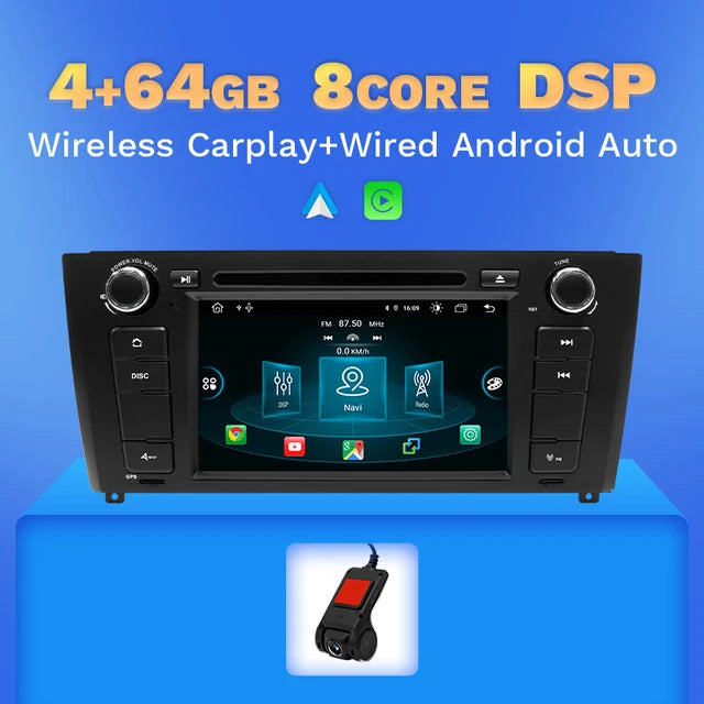 WiFi Controlled, 4GB 64GB DVR Carplay Qcta Core 2 Din Android 12 Car Radio DVD For BMW E87 1 Series E88 E82 E81 I20 GPS Navigation Multimedia DSP RDS IPS, Black, Standard Size