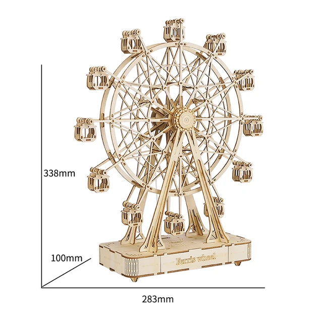 Wooden Ferris Wheel Model,  TGN01, DIY, Playing Music, Colorful, Compact Size.