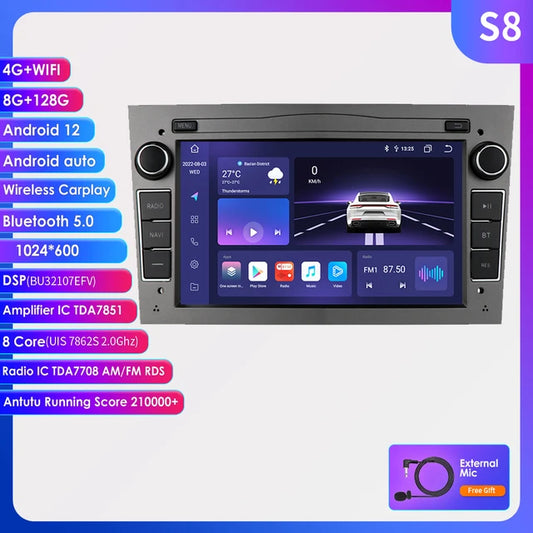 WiFi Controlled, S8 8Core 8G 128G, DSP Carplay Android 2Din Car Radio GPS, Opel Astra H J 2004 Vectra Vauxhall Antara Zafira Corsa C D Vivaro Meriva Veda Stereo, G, Black, N/A.