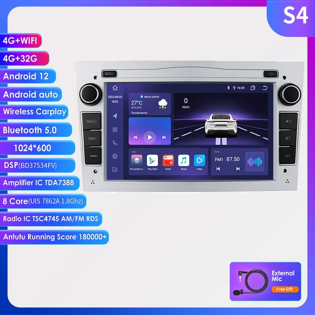 WiFi Controlled, S4, 8Core 4G 32G, DSP Carplay, Android 2Din Car Radio GPS, Opel Astra H J 2004 Vectra Vauxhall Antara Zafira Corsa C D Vivaro Meriva Veda Stereo