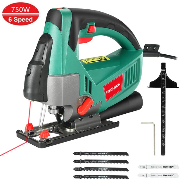 Wood Router, 230V, 750W, 3000rpm, 6 Variable Speed, Laser, 10mm, Green