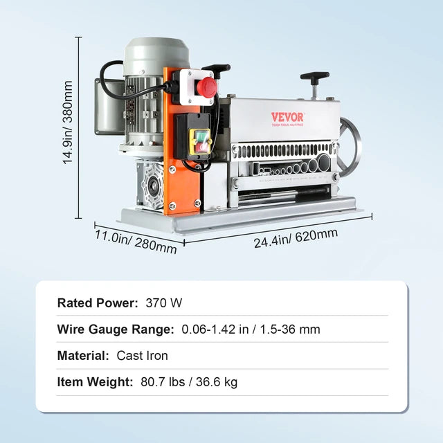 Wire Stripping Machine, 370W, 11 Channels, 1.5-36mm, Silver