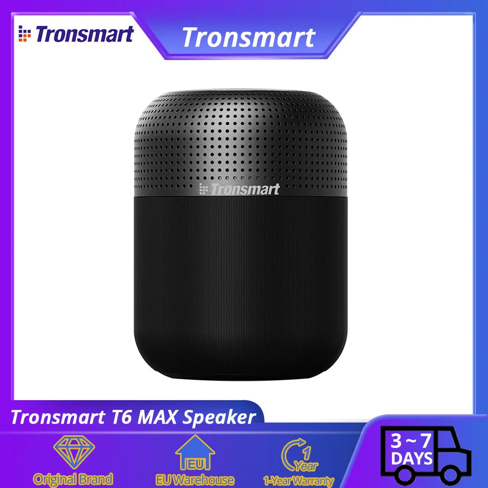 Wireless Speakers,  Element T6 Max, 60W Max, Deep Bass, Bluetooth 5.0, Voice Assistant, 20H Playtime, IPX5, NFC, Black, Standard Size.