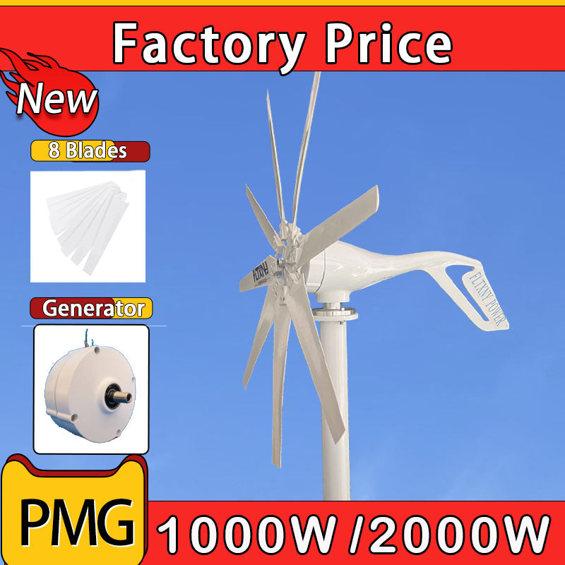 Windturbine, 2000W 48V, 8 Blades, with MPPT Controller, Small, White