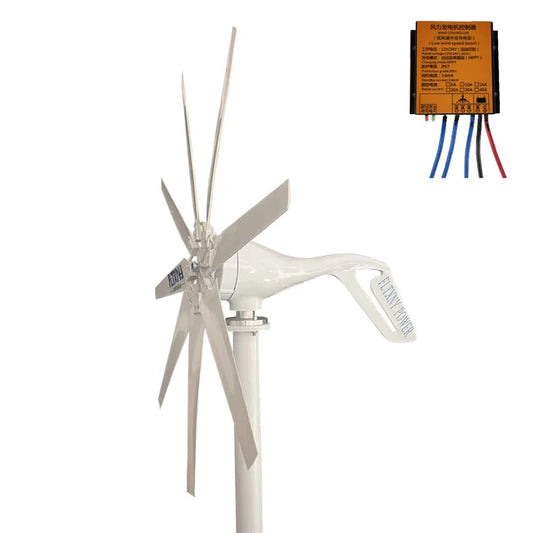 Wind Turbine, Factory 2000W 48V, 8 Blades MPPT Controller, Low Noise, High Efficiency, White, Small