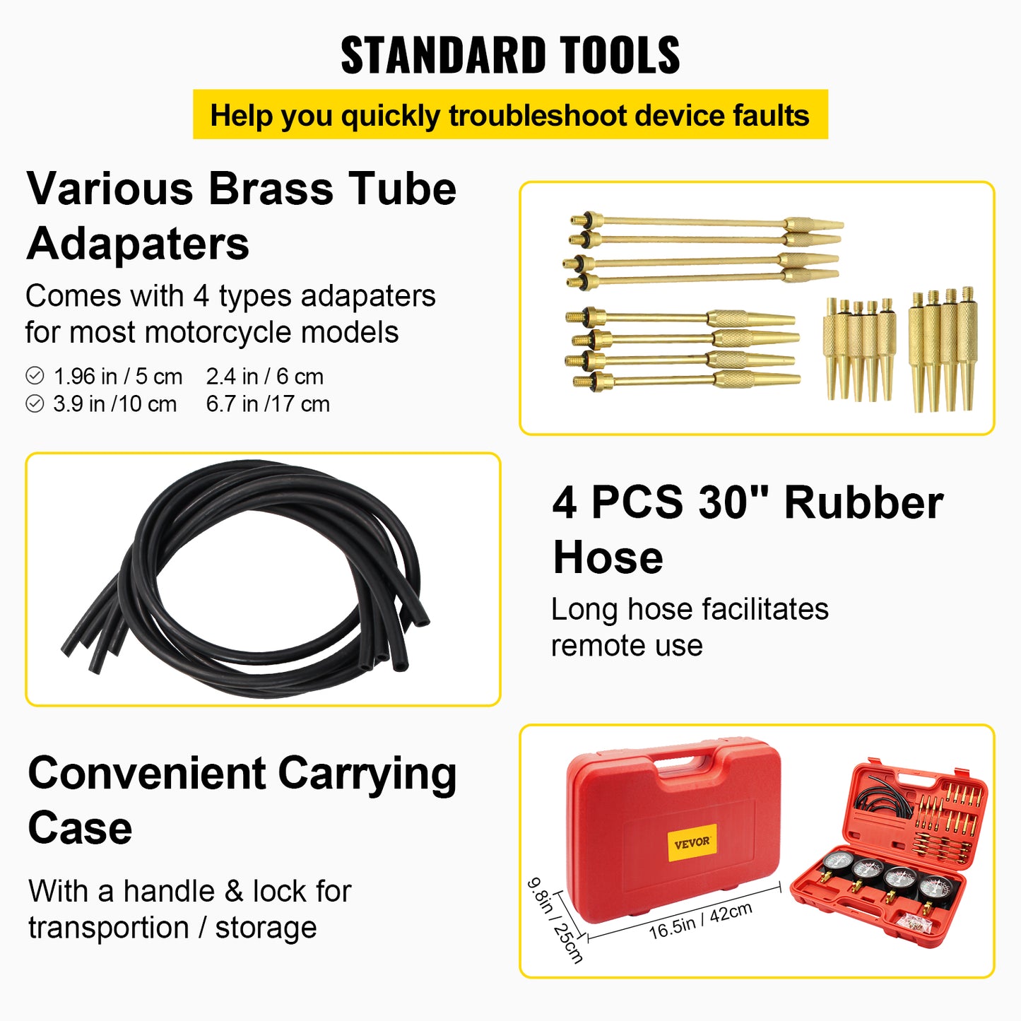 Kit d'équilibrage de vide de calibre 4 pour la synchronisation du carburateur de moto.