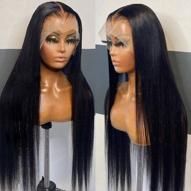 Wig, 180 density, 13x4 Lace Front, 76 cm, Human Hair, Black