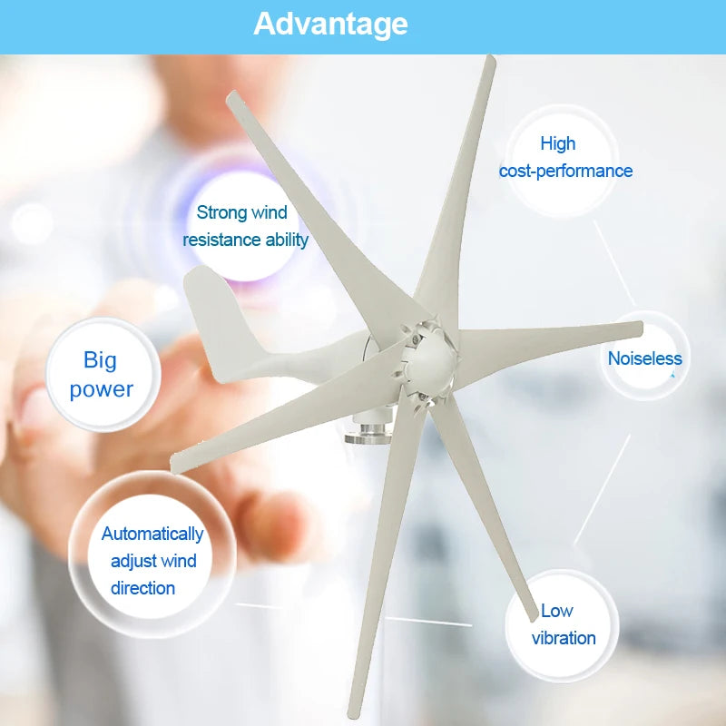 Wind Turbine Generator, High Efficiency 800W, 12V 24V 48V, 6 Blades, Horizontal, Small, Home Use