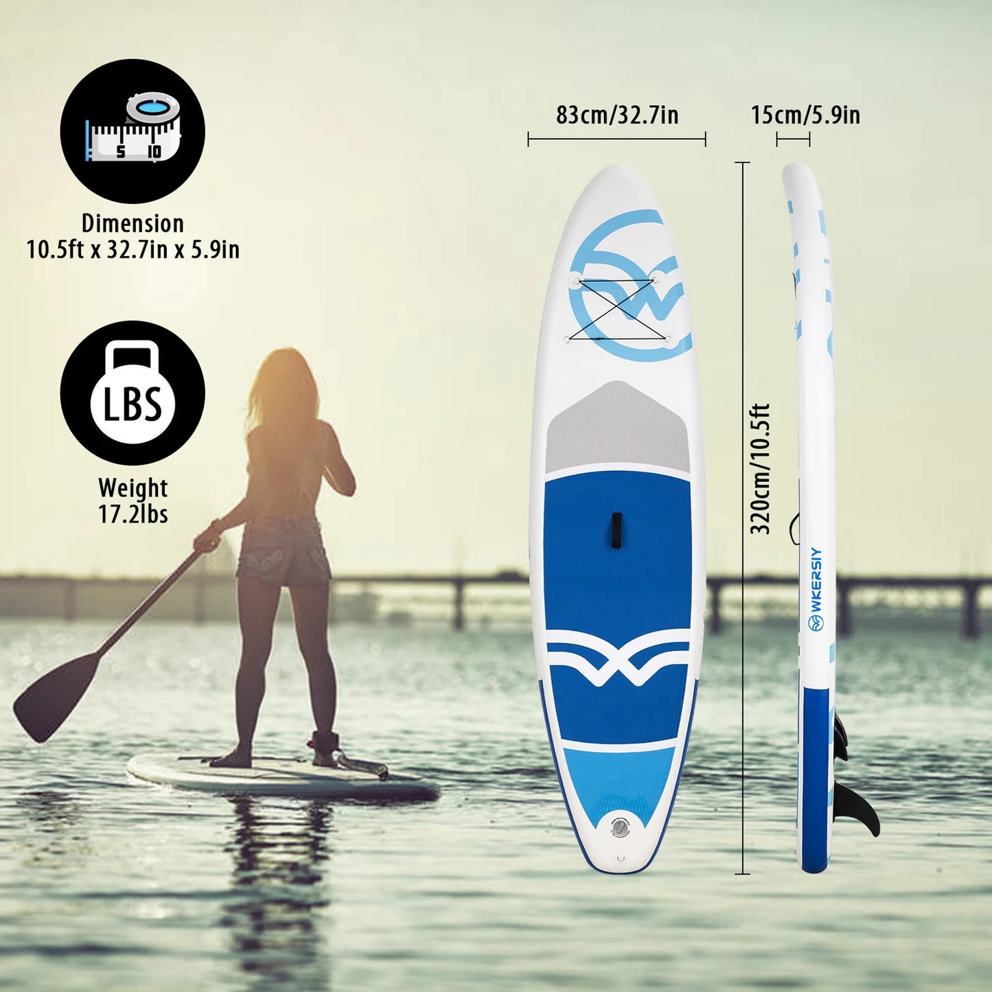 Windsurf Boards, 149.6Kg, 320x83x15cm, Non-Slip, Blue