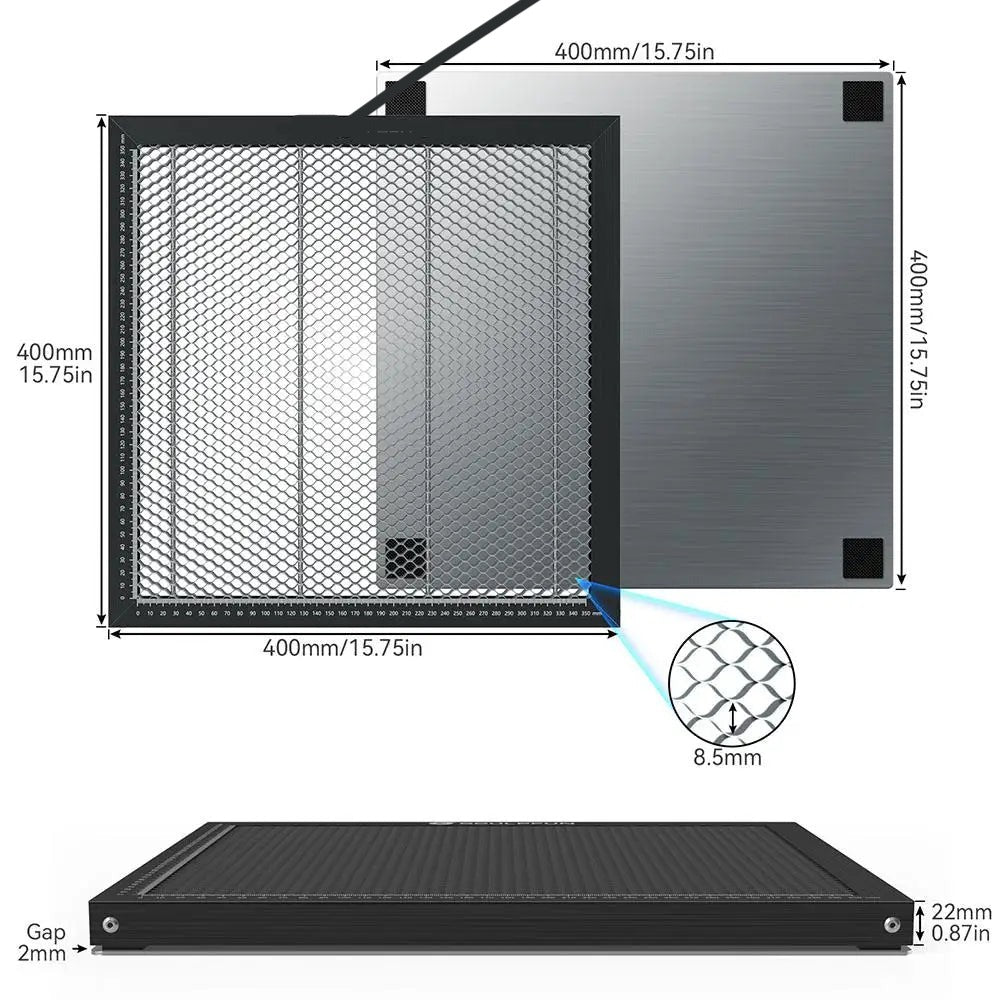 Work Table, 400x400mm, Honeycomb Panel, Diode, Black