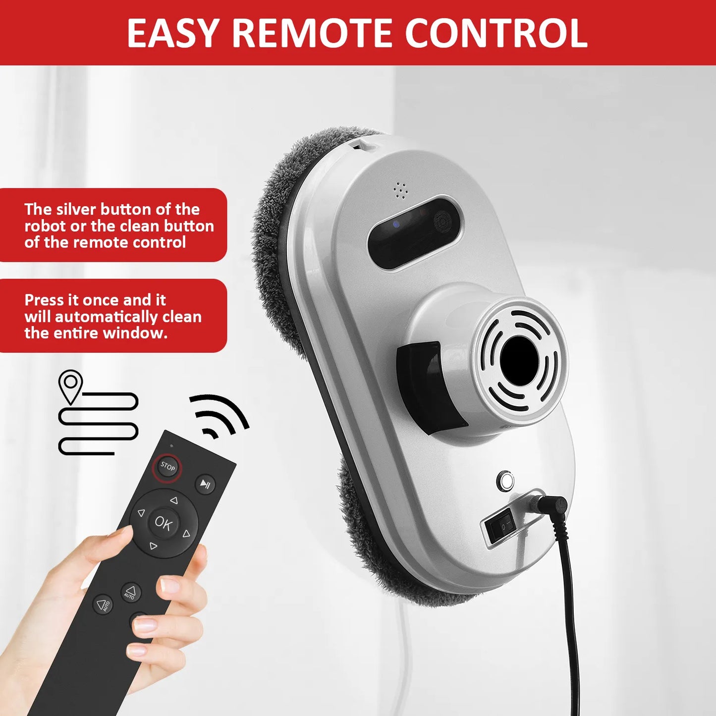 Window Cleaner, 220V, 800W, ABS, Remote Control, EU Plug, Gray