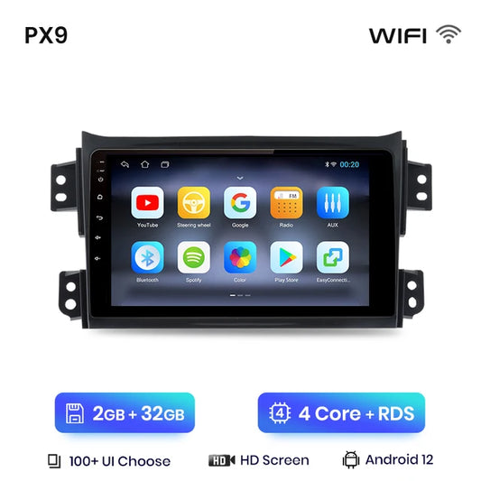 WiFi Controlled, A-1 PX9 Android Auto Radio, 2GB-32GB, SUZUKI Splash Ritz 2004-2010 Opel Agila 2008-2012, Carplay Multimedia GPS 2din