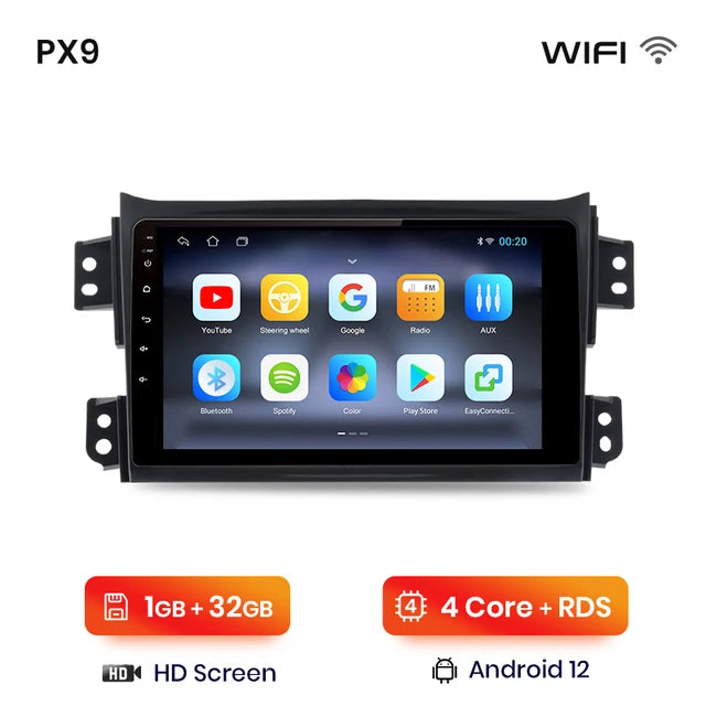 WiFi Controlled, A-1 PX9 Android Auto Radio, 1GB-32GB, Carplay Multimedia GPS, SUZUKI Splash Ritz 2004-2010, Opel Agila 2008-2012, 2din