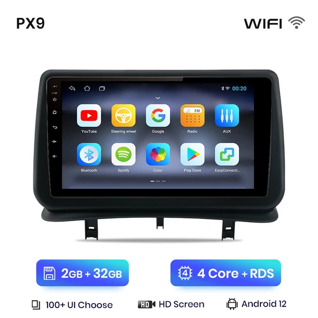 Wireless Speakers, , WIFI 2GB-32GB A-1 PX9 for Renault Clio 3 2005-2014, Multimedia Navigation 2 din Android Autoradio CarPlay Stereo, Black, 2GB