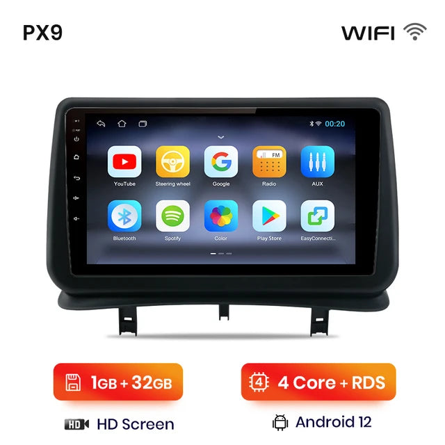 Wireless Speakers, , Renault Clio 3 2005-2014, WIFI 1GB-32GB A-1, PX9, Android Autoradio CarPlay, Stereo, Black, 2 din.